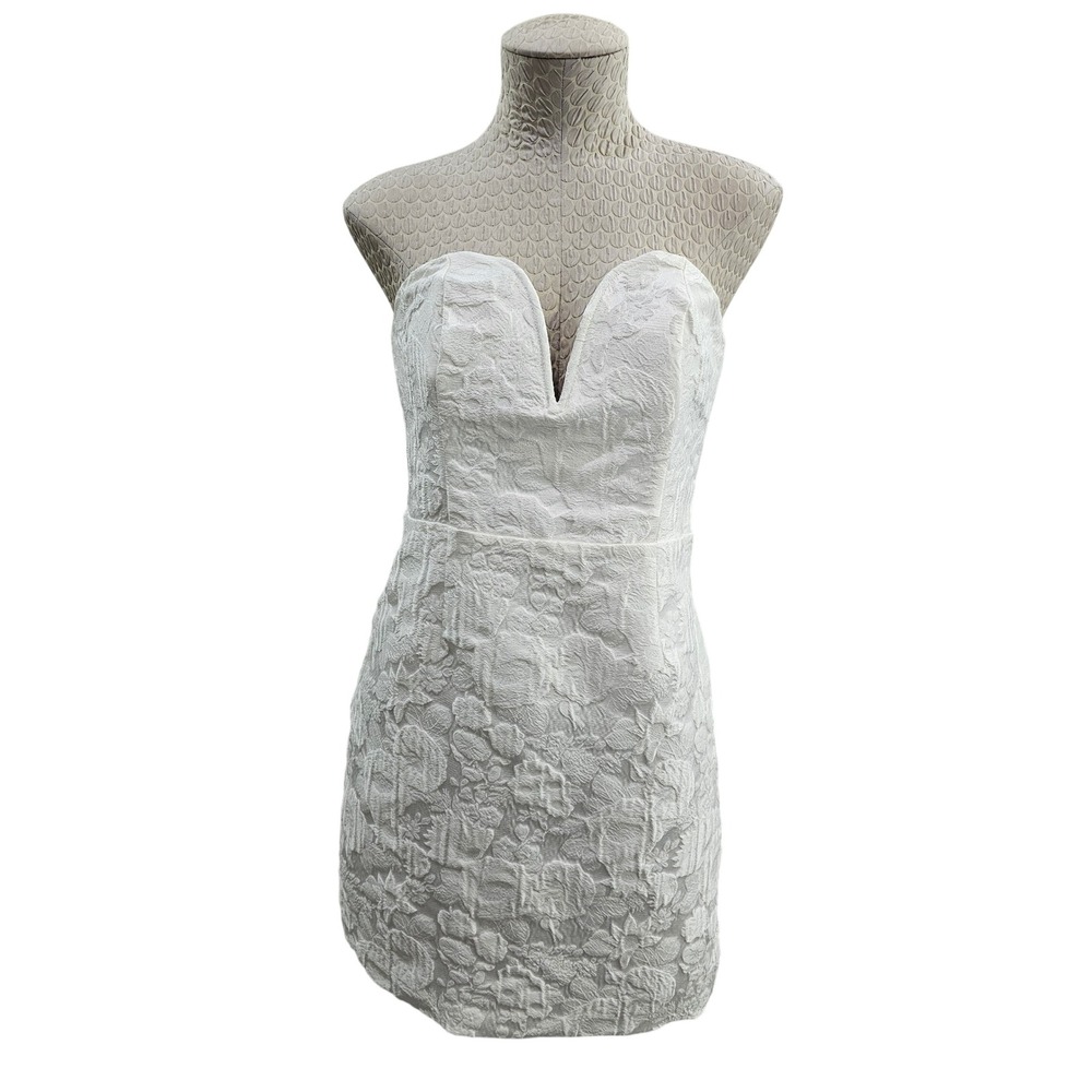 Lulus Floral Jacquard Strapless Mini Dress Women M White V-Neck Bridal Party NEW
